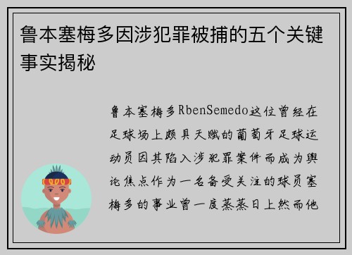 鲁本塞梅多因涉犯罪被捕的五个关键事实揭秘